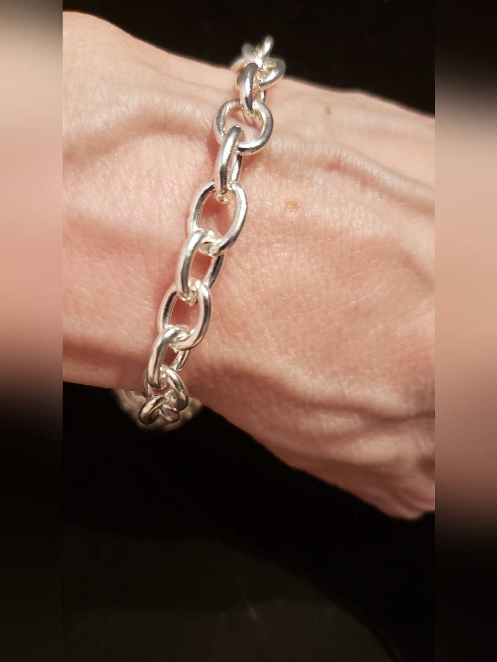 Silver Link Bracelet W/open Silver Heart Charm, 7", New, NWOT - Picture 3 of 5